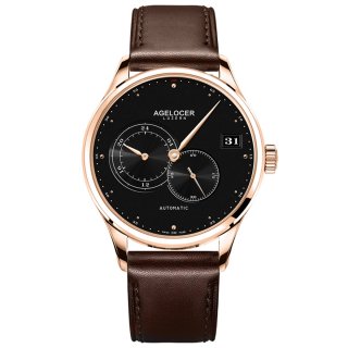 Agelocer Rose Gold Casual Watches for Men Big Date Genuine Leather Strap Automatic Watches 5104D2