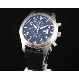 Parnis Chrono Quartz Watch 42MM Day-Date Steel Case Leather Strap White Markers