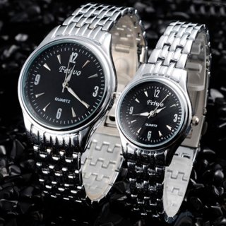 Full Steel Couple Watch With Black Dial Quartz Simple Business Watch 67717