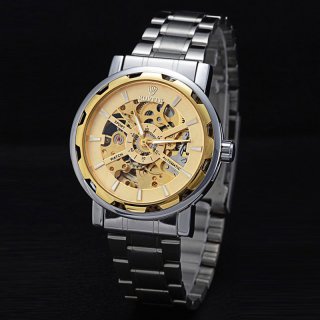 Business Men Watch With Gold Skeleton Dial Steel Automatic Watch 67437