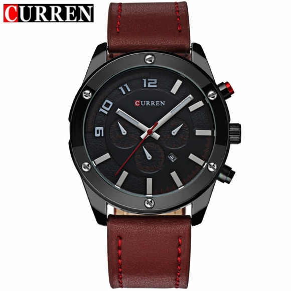 CURREN Casual Quartz Watch With Date Window Leather Strap Men Watch 8204