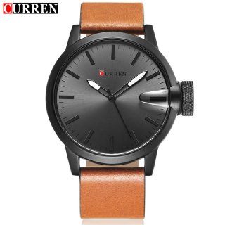 CURREN Casual Quartz Watch With Stick Markers Military Men Leather Watch 8208