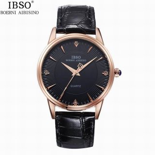 IBSO Casual Quartz Watch With Rose Gold Case Leather Strap Men Watch 3830