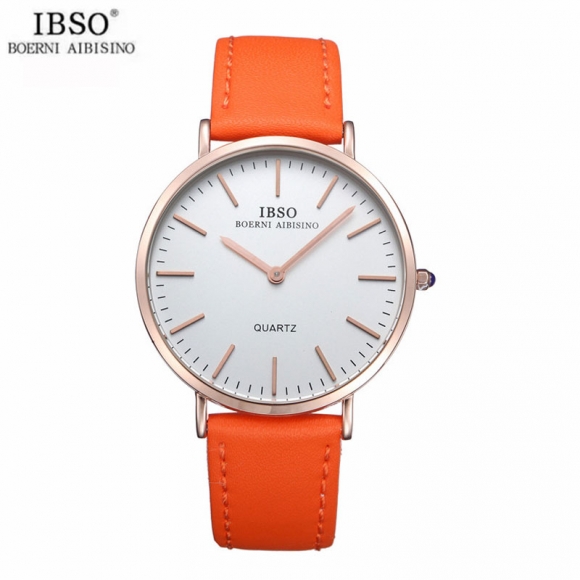 IBSO Exquisite Men Watch With Stick Markers Leather Quartz Watch 2203S