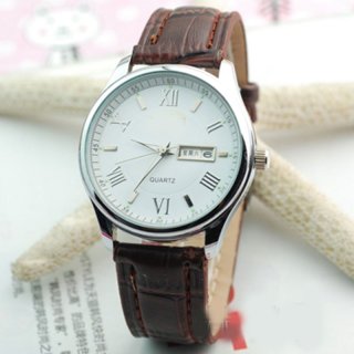 Casual Watch With White/Black Dial Roman Numbers Quartz Leather Strap Men Watch