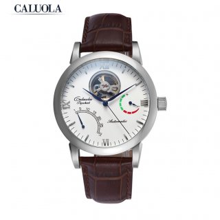 Caluola Tourbillon Automatic Mechanical Watch Leather Date Retro Men Watch CA1048M1