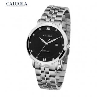 Caluola Ultra Thin Quartz Sport Casual Watch Date Luminous Full Steel Men Watch CA1050