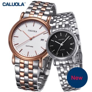 Caluola Quartz Simple Watches with Date Steel Leather Fashion Couple Watch CA1002G