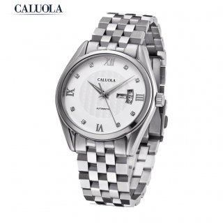 Caluola Automatic Men Watch Day-Date Retro Design Business Watches Steel Sports Watch CA1035MM