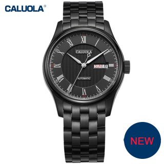 Caluola Automatic Men Watch Business Watches with Day-Date Fashion Steel Leather CA1092M