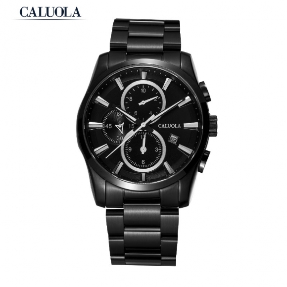 Caluola Fashion Men Watch Date Chronograph Quartz Watch PVD Sport CA1107G