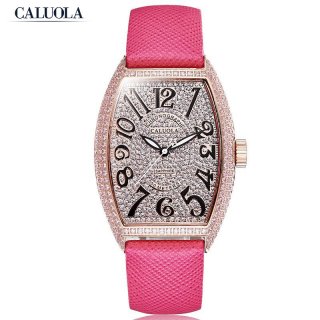 Caluola Fashion Quartz Watch Women Tonneau Design Diamond Dress Watch CA1141L1