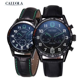 Caluola Quartz Couple Watch Chrono Date 24-Hour Sport Black Watches CA1059G