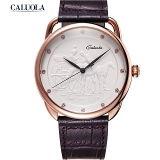 Caluola Men Watch Quartz Watch Relief Dial Vintage Watches CA1061GL