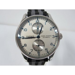 Parnis 43MM Men Watch Blue Power Reserve White Dial Automatic Watch