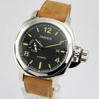 Parnis 44MM Militare Watch Black Dial Steel Case Automatic Watch Date