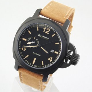 Parnis 44MM Militare Watch Black Dial PVD Case Automatic Watch 100M Waterproof
