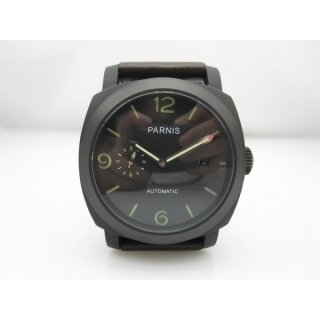 Parnis 44MM Men Watch Black Dial PVD Case Automatic Watch Date