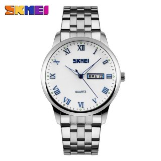 SKMEI New Luxury Brand Date Day Waterproof Stainless Steel Business Clock Quartz Multifuntional Men Wristwatch