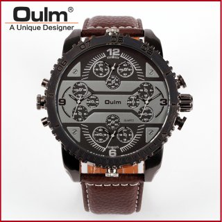 Oulm Multifunction Leather Strap Quartz Movement Men Sports Watch 3233