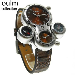 Top Brand Oulm Multi-function Military Watch with Leather Watchband 1149