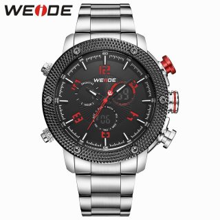 WEIDE Men Digital Dual Display Wristwatches Quartz Stainless Steel Waterproof Sport Watches