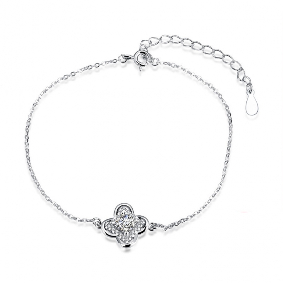 Silver Plated Jewelry Four Leaf Clover Charm Bracelets For Women