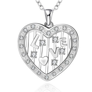 Silver Plated Love Heart Necklace With Love Letter For Women