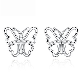 Top Quality 925 Sterling Silver Hollow Out Butterfly Shaped Earrings For Women