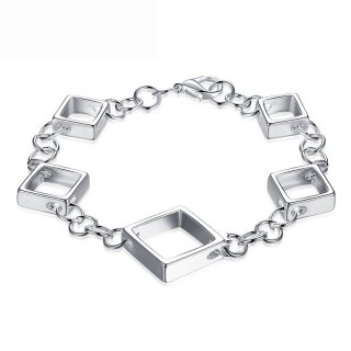 High Quality Jewelry Beautiful Square Box 925 Sterling Silver Charm Bracelets For Women