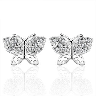 Czech Silver Butterfly Drill Simple Earrings Animal Stud Earring Punk 925 Sterling Silver For Women