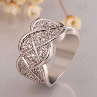 Net Pattern With Full Pave Setting CZ Diamonds Ring For Women