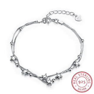 925 Sterling Silver Jewelry 19cm Five Star Fashion Bracelets for Women SVH057