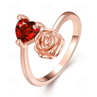 Zircon Diamond Double Heart Rings For Women Gold Plated Flower Open Rings KZCR288