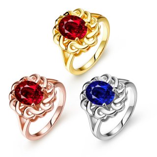 Gold Jewellery Design Hollow Flower with Big CZ Diamond Gold Plated Engagement Rings for Women