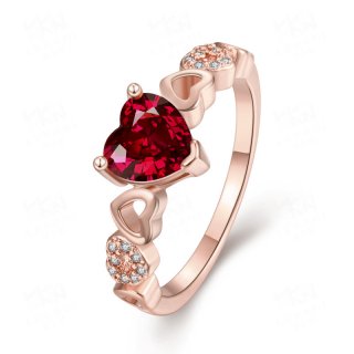 Gold Plated Luxury Red Crystal Romantic Heart Rings For Women Girls Wedding Rings Jewelry KZCR303