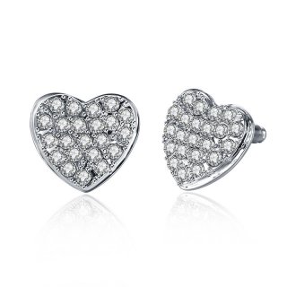 Romantic Love Heart Stud Earring Famous Brand Gold Plated Rhinestone For Women