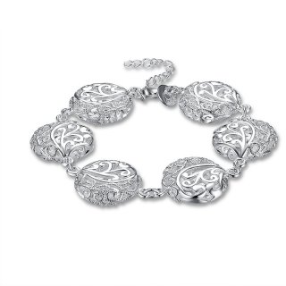 925 Sterling Silver Fashion Jewelry Hollow Flat Flower Bracelet