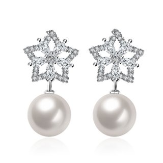 Hot Pearl Earring Sterling Sliver Plated Star Design Wedding Earrings Shining Austrian Crystal Earrings