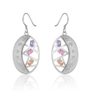 Geometric Oval Drop Earrings for Women 925-Sterling-Silver&Cubic Zirconia Dangle Earrings