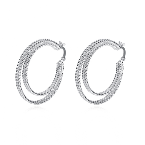 Funky Earrings 4*3.6 CM Trendy Double Layer Twisted Round Silver Plated Hoop Earring