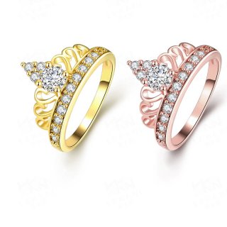 Crown Ring Classic Gold Plated Inlaid White Zircon Stone Women Engagement Rings Beautiful Jewellery for Wedding Party