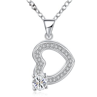 Silver Plated Crystal Love Heart Necklace Pendants&Necklaces Fashion Jewelry for Women SPN002