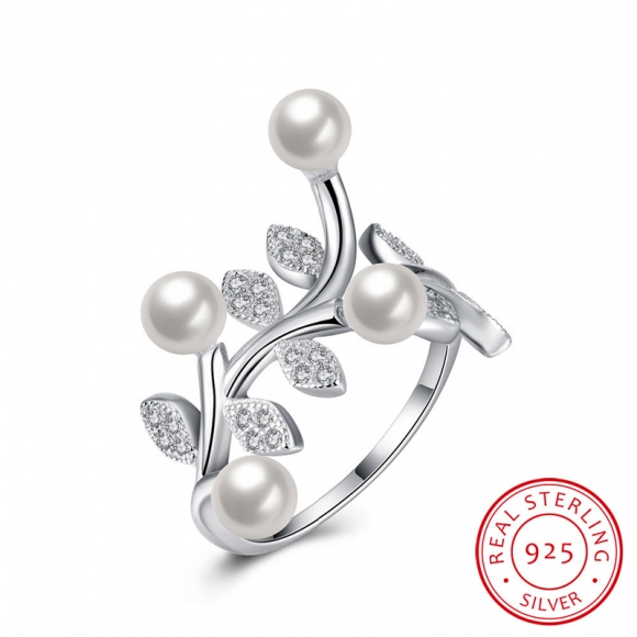 925 Sterling Silver Jewelry Nature Pearl Fashion Rings For Women Open Ring SVR052
