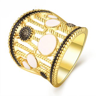 Gold Plated Hollow-out Geometric Pattern Rings Inlaid Rhinestones for Women