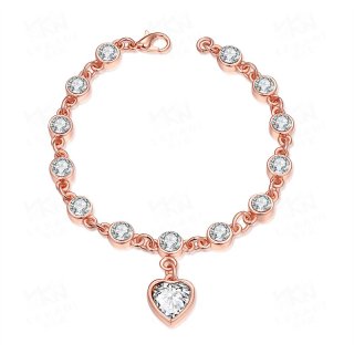 Elegant Rose Gold Plated With Zircon Heart Bracelet For Women AKB001