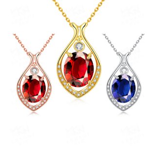 Gold Plated Hollow Out Water Drop with Luxury Red/Blue Crystal Pendant Necklaces Women Jewelry KZCN0100