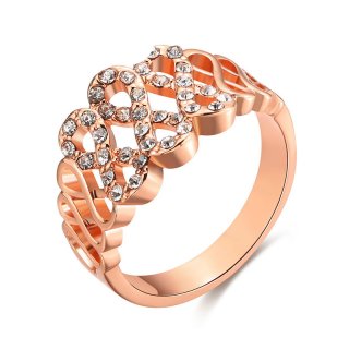 Inlaid Crystal Jewelry Plating Rose Gold with Crystal Ring Carving Letters Women Beauty Ring