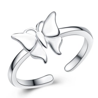 Butterfly 925 Sterling Silver Adjustable Round Jewelry Ring for Women