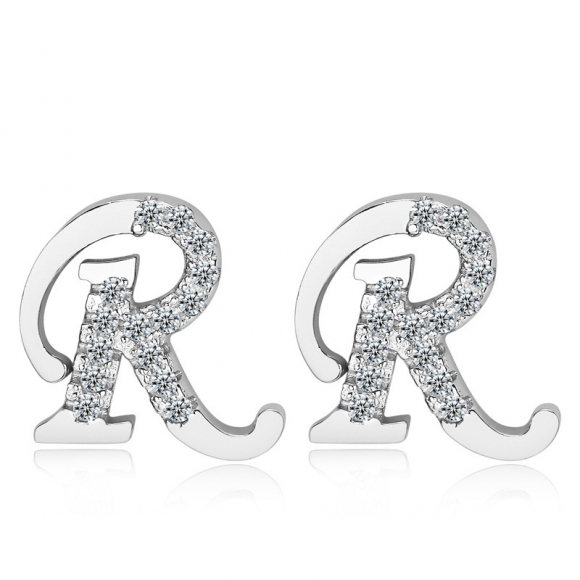 R Shape Diamond 925 Sterling Silver Earrings for Women